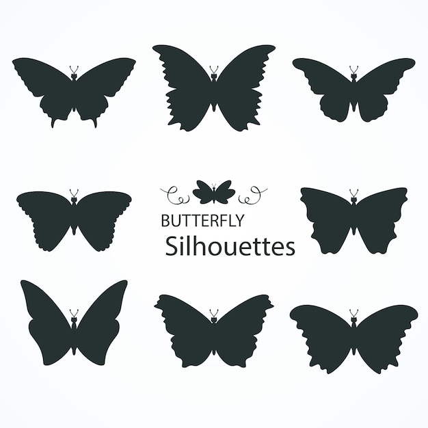 Вектор Коллекция из восьми силуэтов бабочек