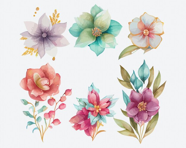 ベクトル 花のコレクション デザイン装飾品の美しい水彩画セット