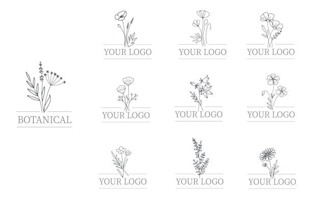 Collection of flowers logo sjabloon met de hand getekende illustratie