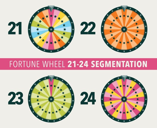 Коллекция плоских иллюстраций колеса фортуны 21 22 23 и 24 сегментации объектов колеса фортуны
