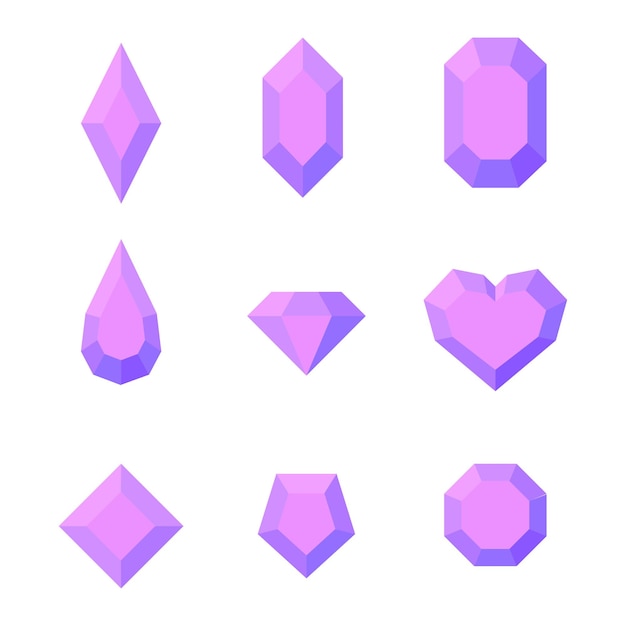 Вектор Коллекция драгоценных камней фиолетового цвета