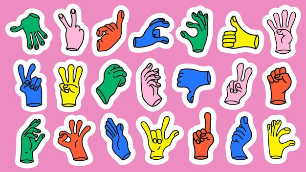 벡터 인간 손의 제스처 기호의 컬렉션 감정과 방향을 나타내는 손가락의 세트 평평한 디자인 의사소통 표현으로 손 기호를 트렌디한 스타일  ⁇ 터 아이콘으로