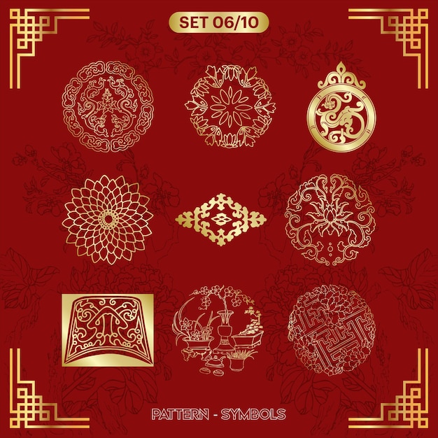 벡터 골드 중국 전통 기호 패턴 vol7의 컬렉션