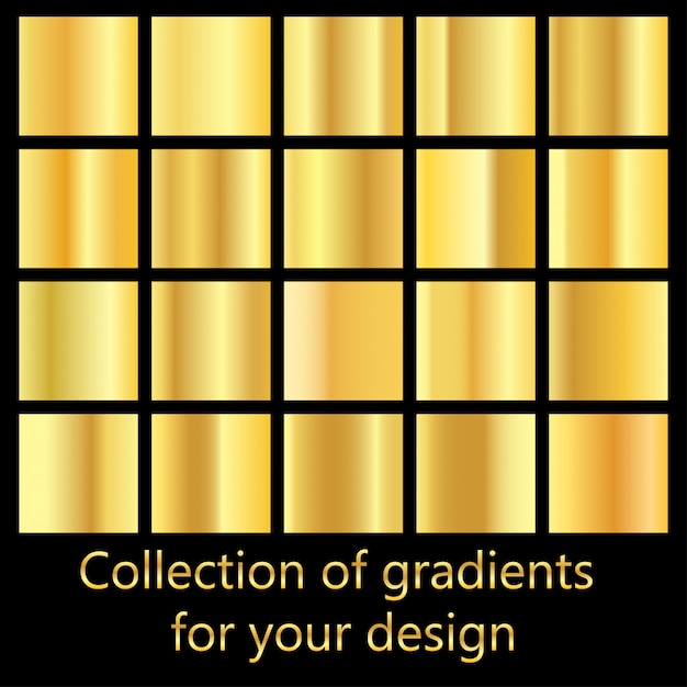 Коллекция золотых градиентных фонов. набор металлических текстур.