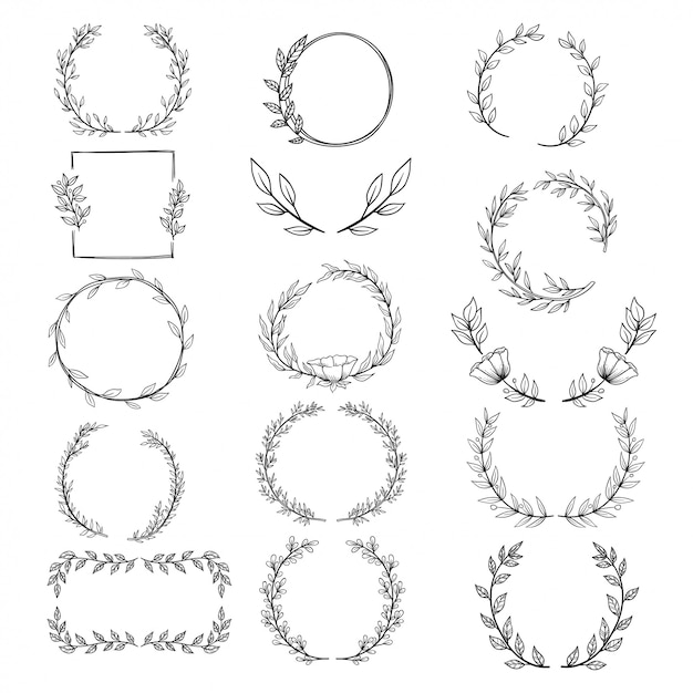 청첩장에 대 한 손으로 그린 원형 장식 요소의 컬렉션