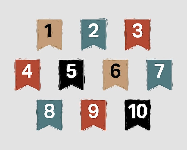 Коллекция рисованной геометрических форм с номерами от одного до десяти