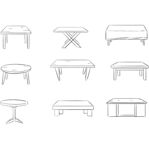 手描きのリビング ルーム テーブル コーヒー テーブル ベクトルのコレクション