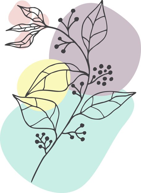 ベクトル 手描きの春の花と植物のコレクション スケッチスタイルのモノクロベクトルイラスト