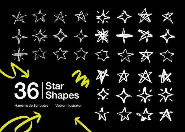 Вектор Коллекция рисованной формы звезд