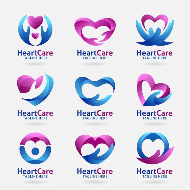 Коллекция дизайна логотипа heart care