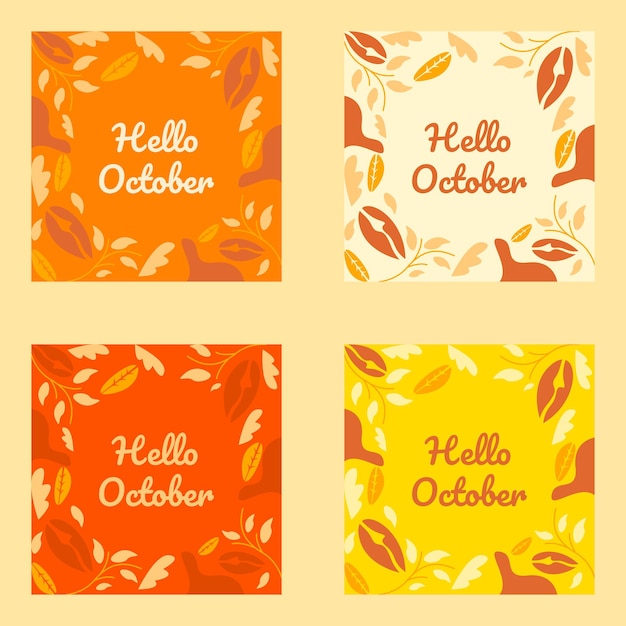 Вектор Коллекция открыток hello october в плоском дизайне иллюстрации