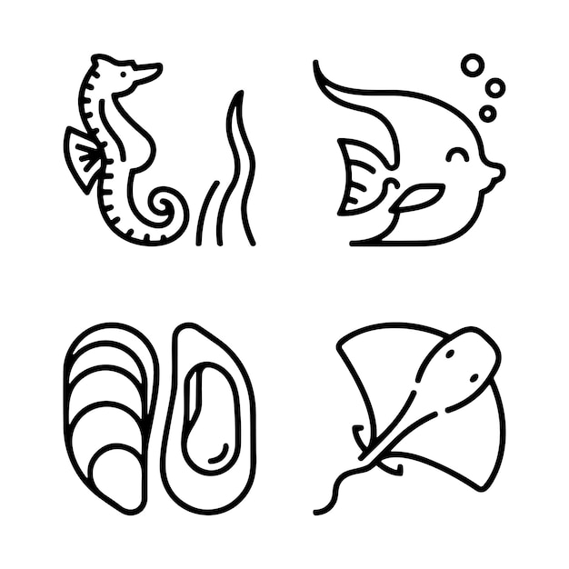 벡터 collection of icons related to sea life including icons like anchor fish coral diving helmet