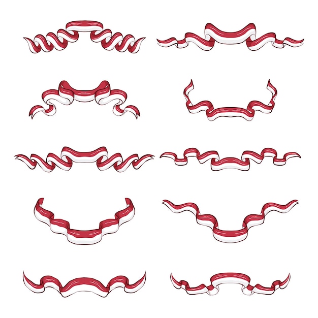 벡터 인도네시아 국기 리본 요소 컬렉션