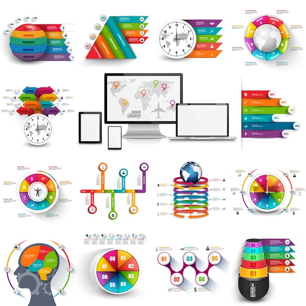 벡터 infographic 벡터 디자인 서식 파일의 컬렉션입니다. 워크 플로우 프로세스에 사용될 수 있음