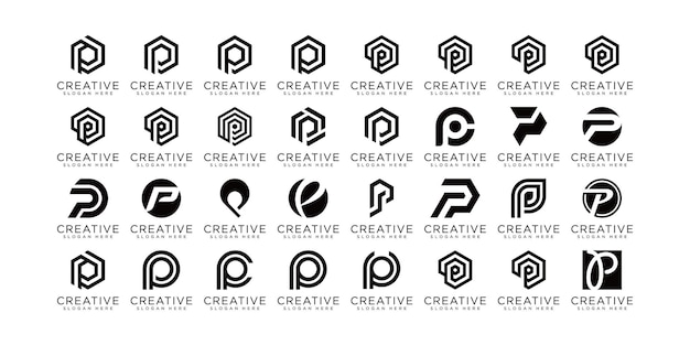 벡터 초기 글자 p의 컬렉션 로고 디자인 템플릿