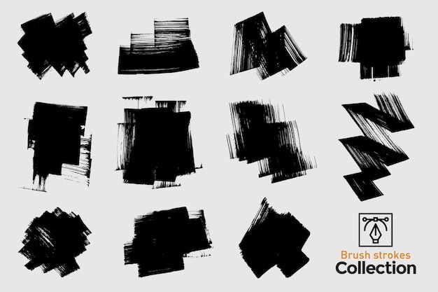 Коллекция изолированных мазков. черная рука окрашены мазки. гранж.