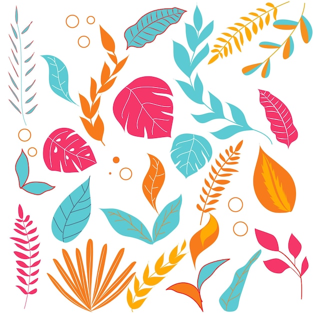 Коллекция листьев красочные листья и квадратная рамка векторная иллюстрация свежее искусство дизайна шаблонов