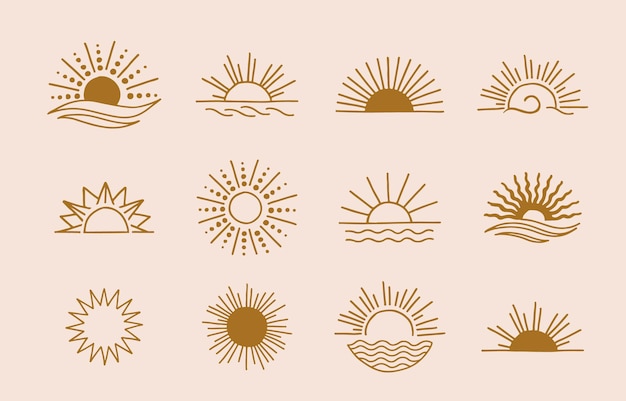太陽のデザインとラインデザインのコレクション