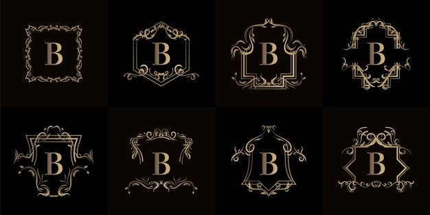 벡터 고급 장식 또는 꽃 프레임이 있는 로고 이니셜 b 컬렉션