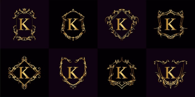 Коллекция логотипа буквица k с роскошным орнаментом или цветочной рамкой