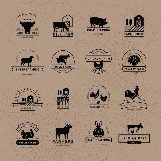 ベクトル 農家、食料品店、その他の業界向けのロゴのコレクション。