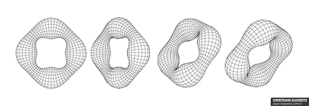 Вектор Коллекция низкополимерных 3d многоугольных форм абстрактный 3d торовый каркас