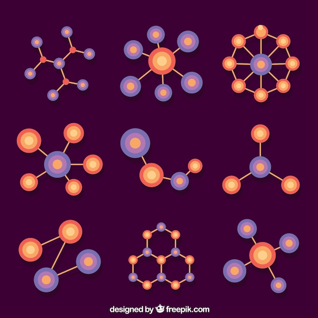 橙色と紫色の分子構造の集合