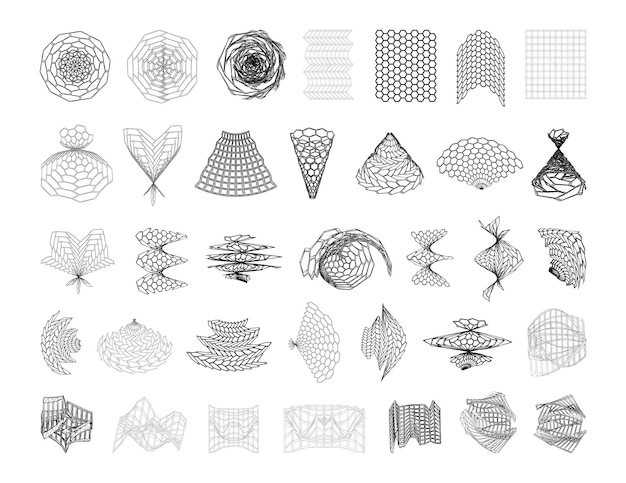 Коллекция монохромных абстрактных объемных сеток.