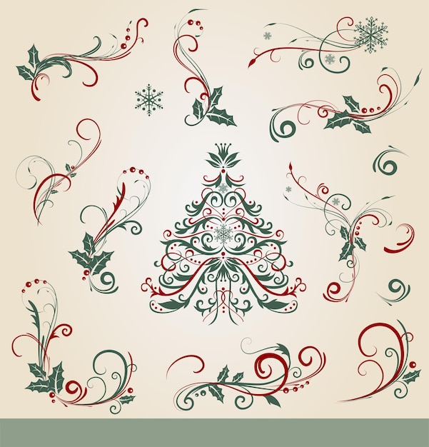 ベクトル ビンテージ スタイルの装飾的なクリスマスの装飾のコレクション