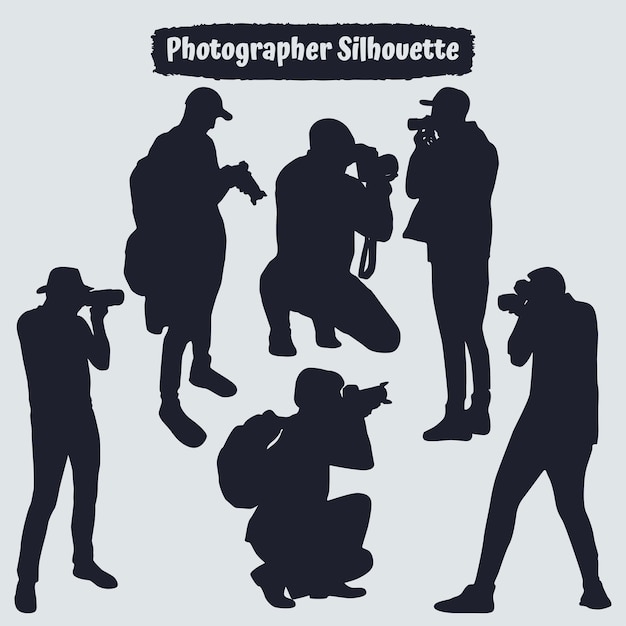さまざまなポーズの写真家のシルエットのコレクション