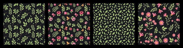 벡터 완벽 한 패턴 어두운 꽃의 컬렉션