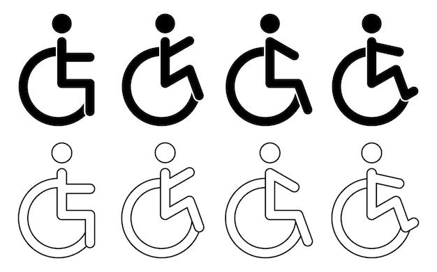 Вектор Коллекция простых икон инвалидных колясок символы инвалидов дизайн для веб-постера приложения