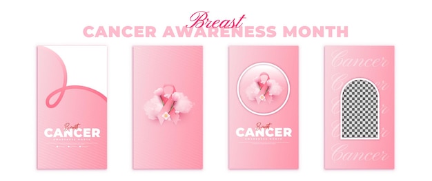 ベクトル 乳がん啓発月間のソーシャル メディア ストーリー投稿デザイン集