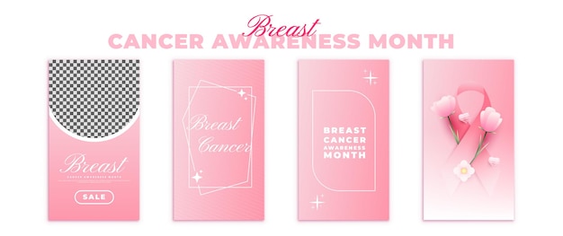 벡터 유방암 인식의 달을 위한 소셜 미디어 스토리 포스트 디자인 모음