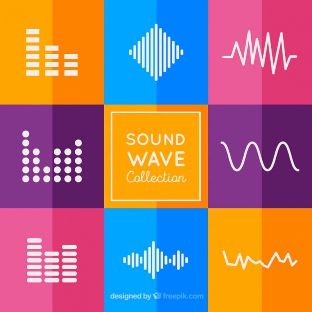 Вектор Коллекция звуковых волн с красочным фоном