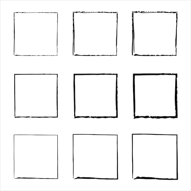 ベクトル 正方形の黒い手描きのグランジ フレームのコレクション 手描きの正方形のフレームの長方形の形状