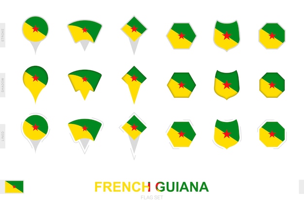 Коллекция флага французской гвианы в разных формах и с тремя различными эффектами