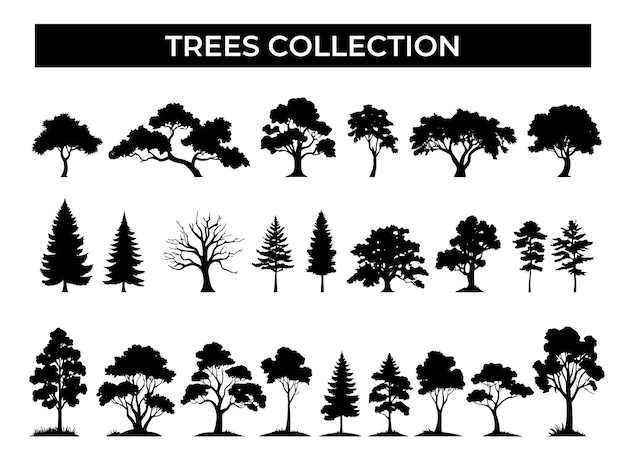 Вектор collection of trees silhouettes