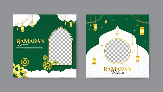 ベクトル ラマダン・カリーム・ソーシャル・メディア・ポスト・テンプレート (ramadan kareem social media post templates) のトレンドリーなコレクションスクエア・バナー・デザインの背景