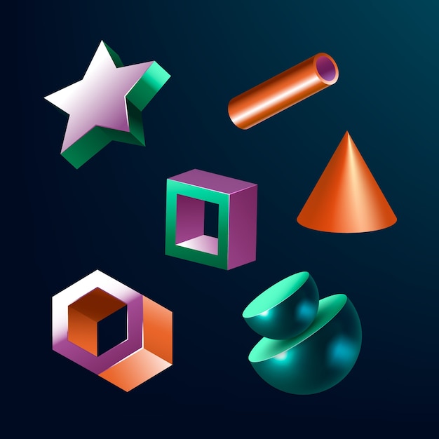 Collection of vibrant 3d geometric shapes