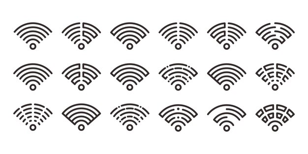 ベクトル wifiアイコンのコレクションまたは信号波wifiシンボルインターネットアクセスホットスポットベクトルロゴ