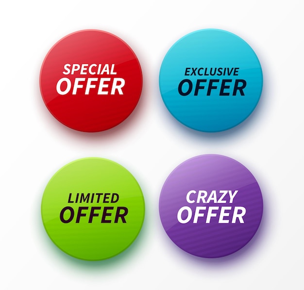 Collection of Offer Badges. Different Colors Discount Tags.