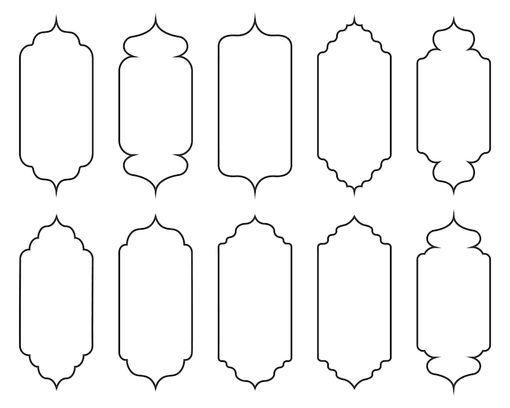 Vector collection of oriental style islamic windows and arches with modern boho design lineart style