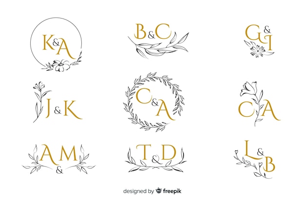 Vettore collezione di monogrammi ornamentali di nozze