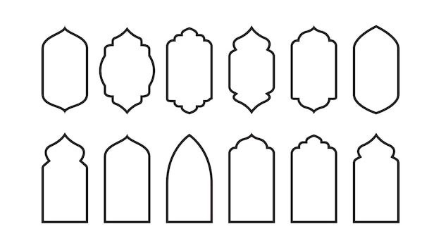 Collezione di finestre islamiche a contorno