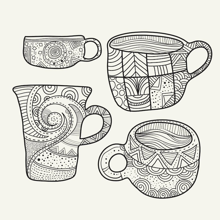 Vector collection of outline mug