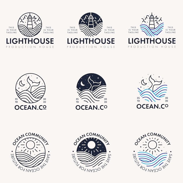 Modello di concetto del logo dell'oceano del profilo della raccolta