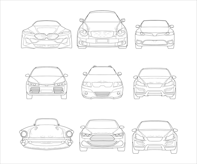 Collection of outline sketch car modern vector