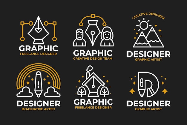 Vector collection of outlined flat design graphic designer logo