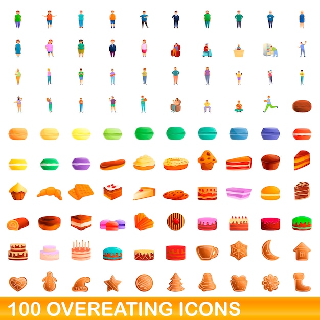 Vector collection of overeating icons isolated on white